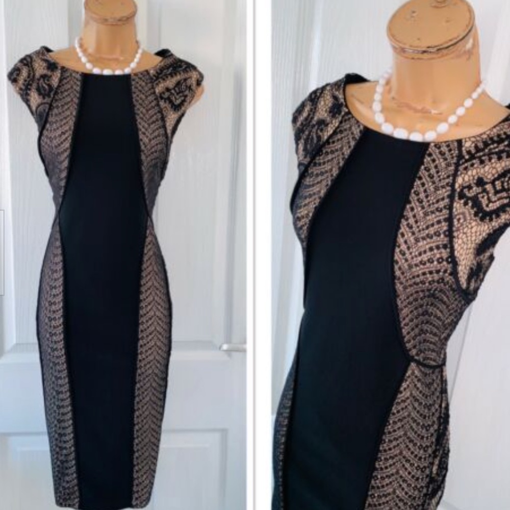 Joseph Ribkoff Black and Beige Lace Dress
